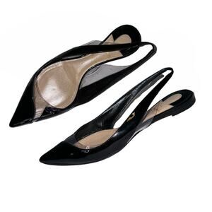 Christian Louboutin Black Patent Leather Slingback Flats Size 37.5